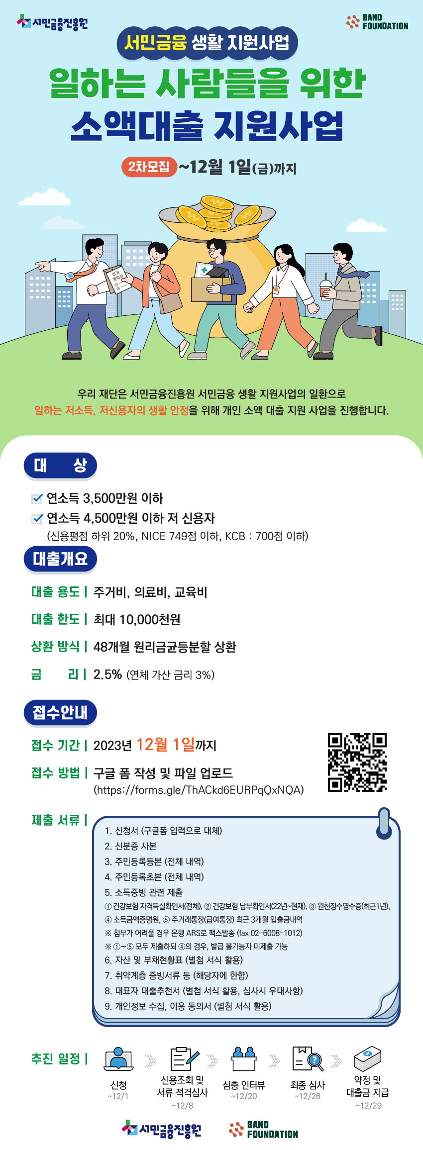 서민금융 생활 지원사업 "생활안정분야" 소액대출 지원사업(2차) 안내 (~ 12/1)