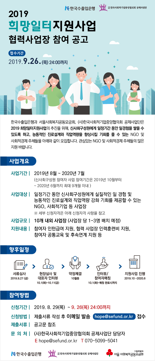 2019년 희망일터 지원사업 협력사업장 모집 공고