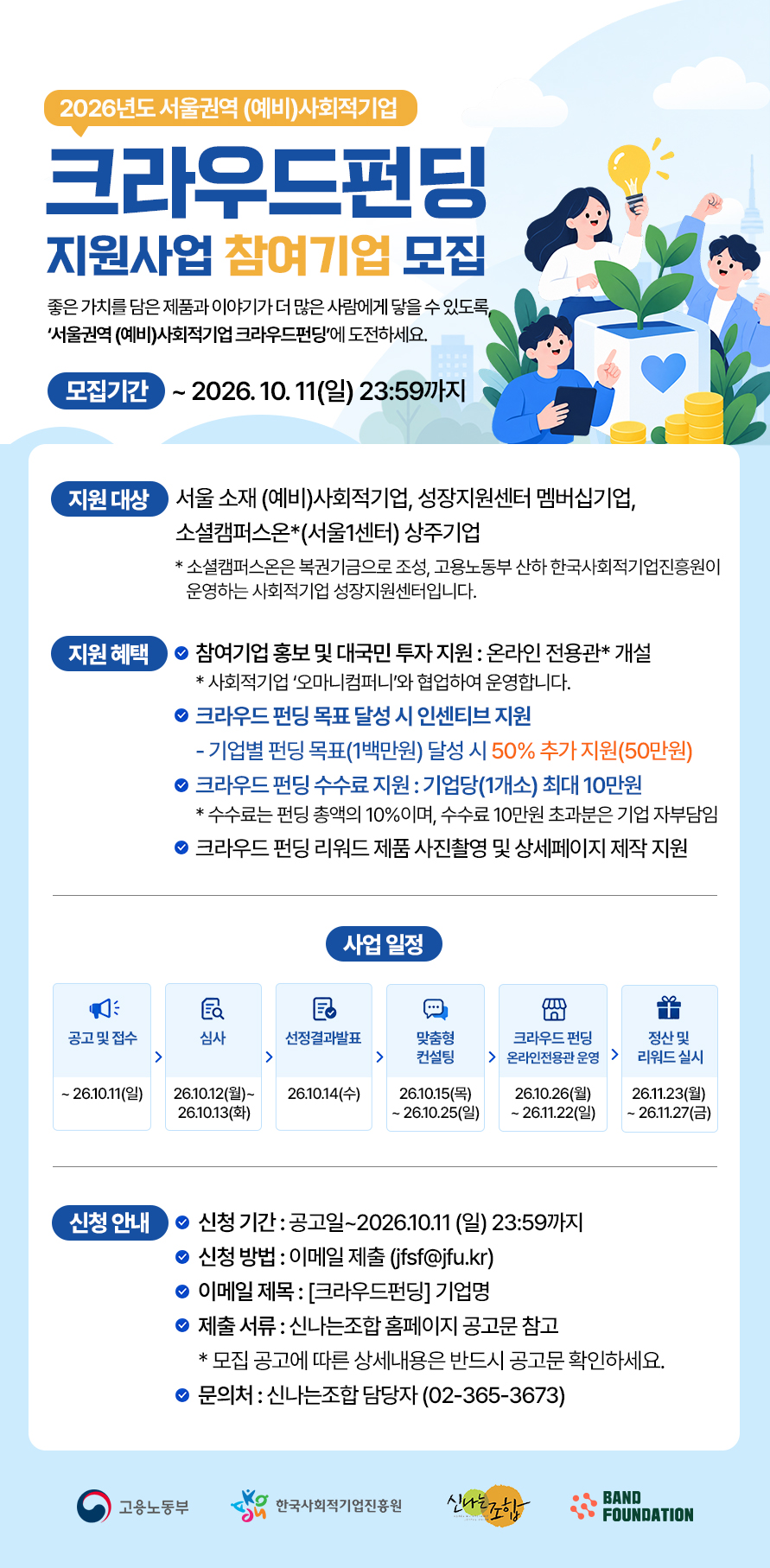 2026년도 서울권역 (예비)사회적기업 크라우드펀딩 지원사업 참여기업 모집 공고(~10/11 23:29까지)
